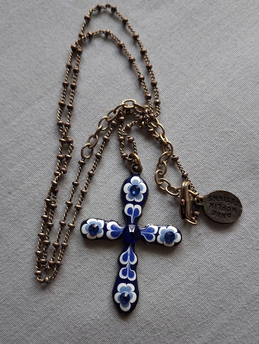 Anne Koplik Floral Cross Crystal Designer Pendant Necklace - Women Jewelry